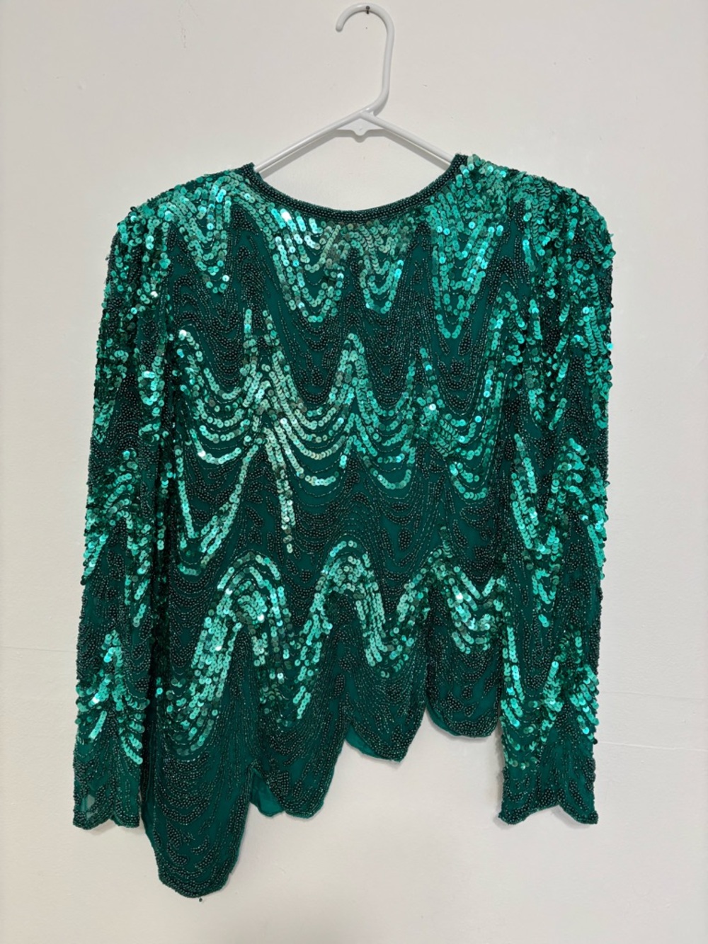Green Sequin Long-Sleeve Party Top